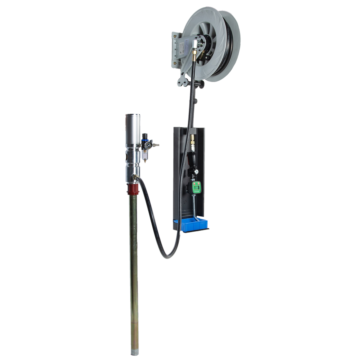 WDK-892410 Насос для бочек 5:1 с настенной катушкой высокого давления (10 м) и цифровым расходомером
