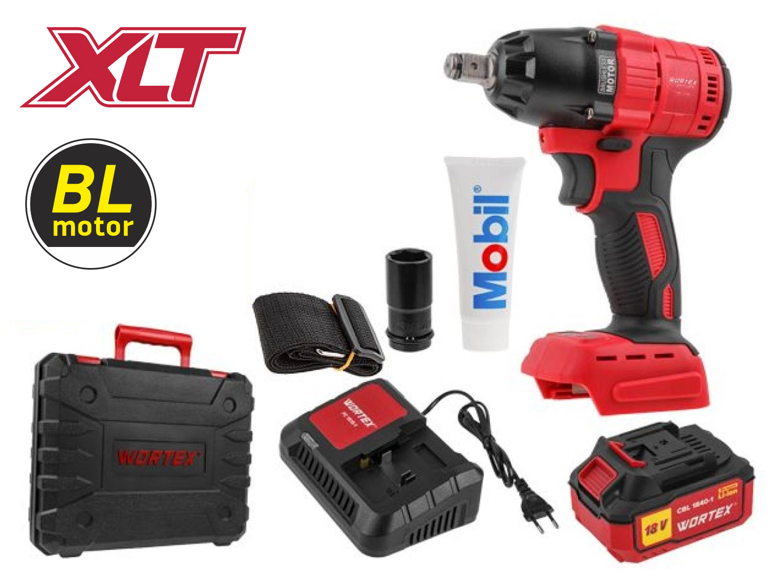 Аккум. ударный гайковерт WORTEX CWR 0318 акб и зу в чем. ALL1 XLT SET 18 В, 310 Н*м, 1/2", 4 А*ч