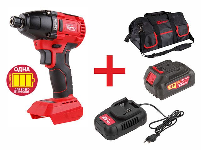 Аккум. ударный гайковерт WORTEX CWR 0118 в кор. ALL1 + АКЦИЯ!(4А акб, з/у, сумка)
