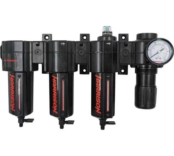 Блок подготовки с фильтром HARRISON 5 мкм, фильтром 1 мкм, фильтром 0,01 мкм и регулятором 1/2', 3964 л/мин