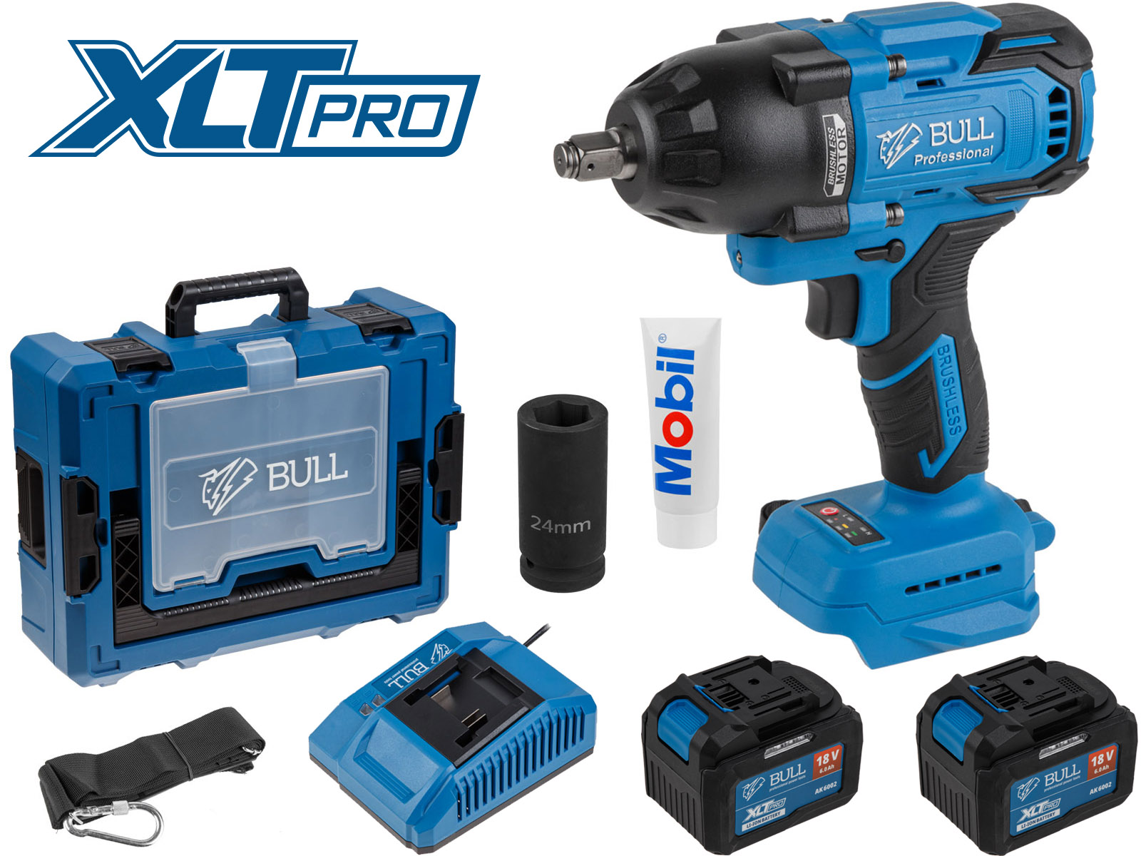 Аккум. ударный гайковерт BULL SC 1807 Xcase, XLTpro, БЕСЩЕТ., 18 В, 750 Н*м, 1/2", 2х6 А*ч, з/у 6 А