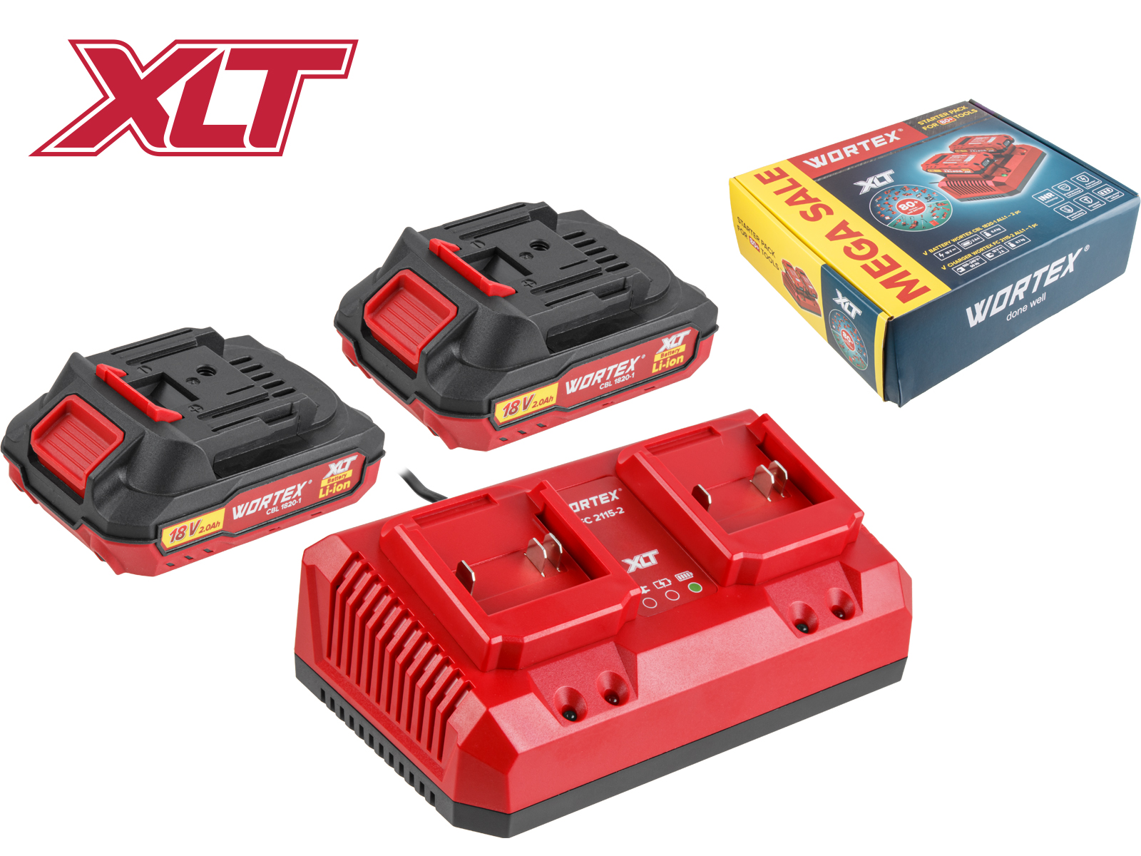 Набор аккумулятор 2х2 А*ч и зарядное устройство 2х2 А WORTEX ALL1 XLT в кор. SET