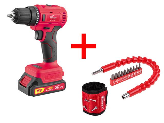 Аккум. дрель-шуруповерт WORTEX BD 1815-1 DLi в кор. ALL1 + АКЦИЯ!