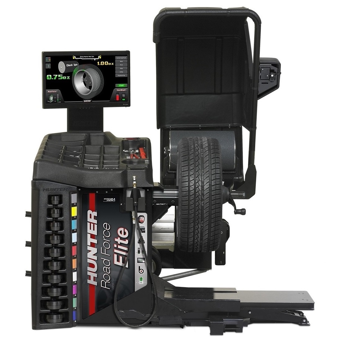 Балансировочный стенд HUNTER Road Force Elite 10E с резьбовым валом и колёсным подъёмником