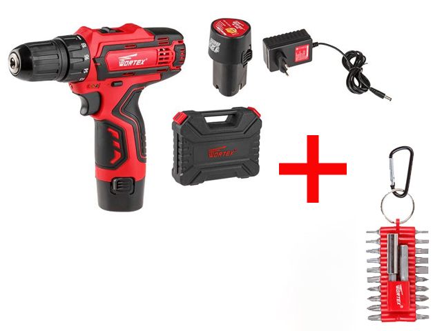 Аккум. дрель-шуруповерт WORTEX BD 1215-1 Li в чем.+АКЦИЯ набор бит