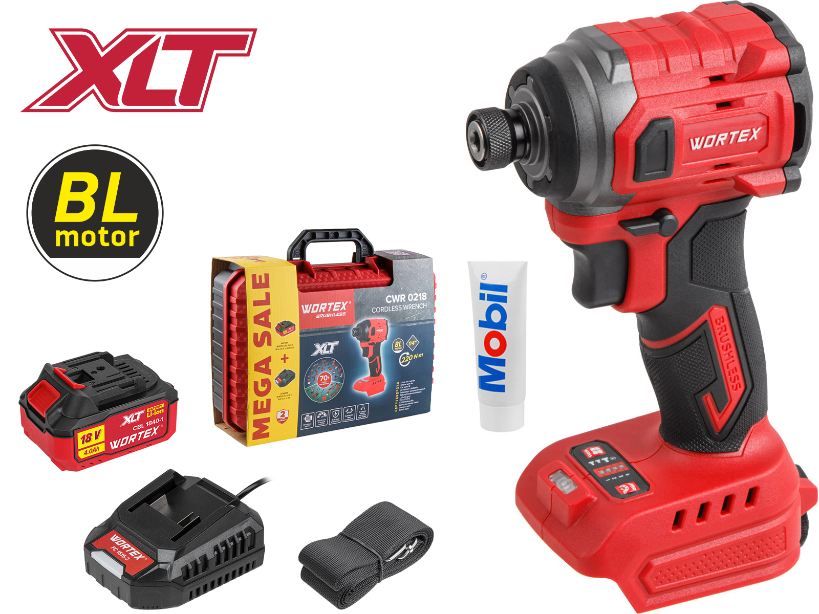 Аккум. ударный гайковерт/винтоверт WORTEX CWR 0218 в чем. XLT 1x4 А*ч, БЕСЩЕТ., 18 В, 220 Н*м