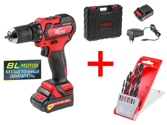 Аккум. дрель-шуруповерт WORTEX BD 1215-1 DLi в чем. + АКЦИЯ! набор сверл Wortex в подарок!
