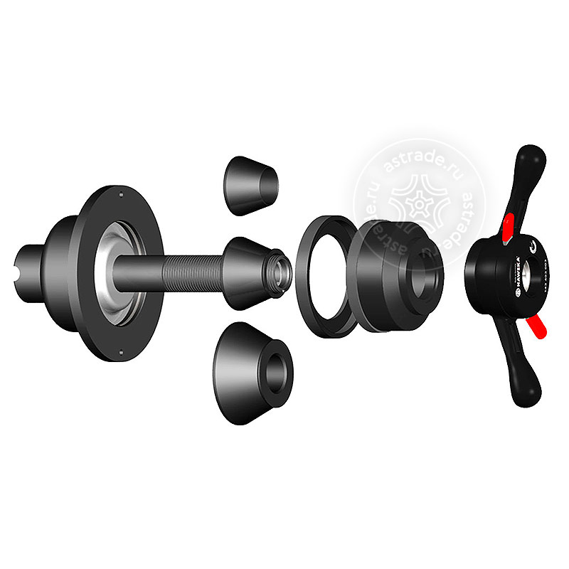 Вал с фланцем, Tr 40х3, рабочая длинна 200 мм, 3 конуса, быстрозажимная гайка ProGrip с чашкой