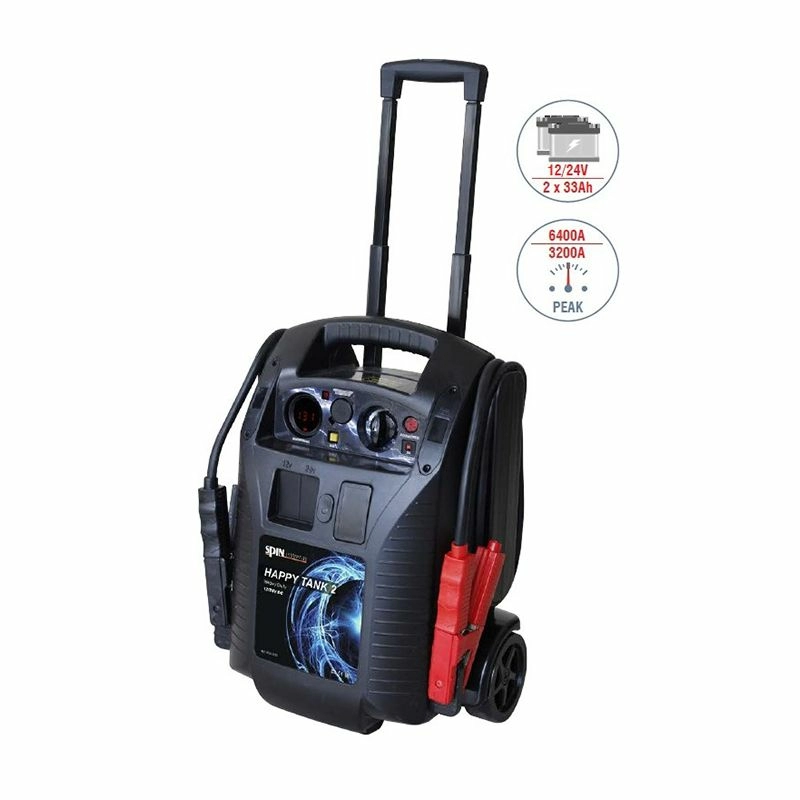 Портативный бустер пусковой ток 6400/3200 А, 12-24 B, 2х33 А*ч., с зарядным устройством HAPPY TANK 2 Spin 03.019.01 NEW